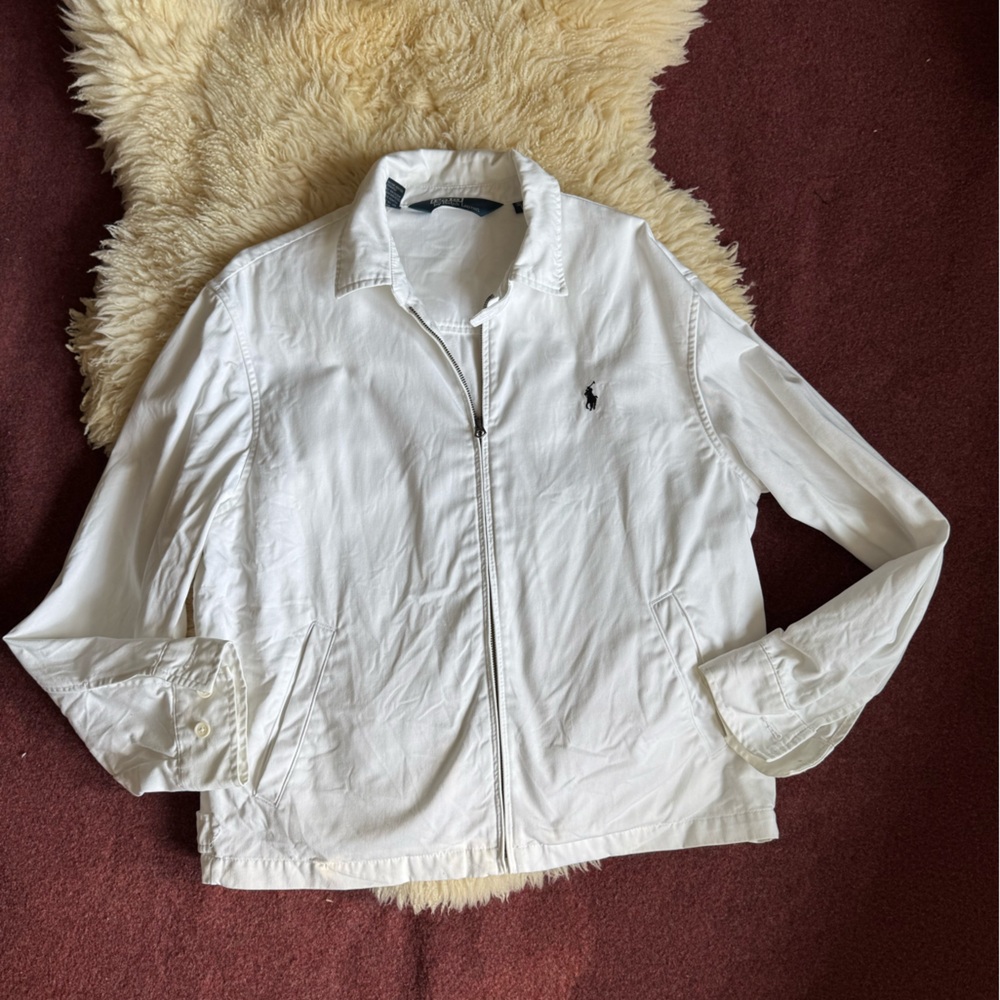 Vintage Polo Ralph Lauren Harrington Jacket Mens Large White Twill 90s Preppy